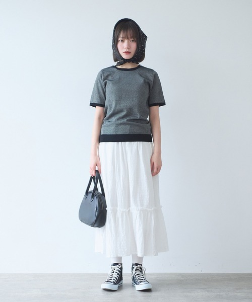bulle de savon(ビュルデサボン)の「コットン/ポリエステル ボーダー ニットTシャツ(ニット/セーター・レディース・ブルー/ブラック/グリーン/レッド/ピンク・FREE)」の8枚目の写真