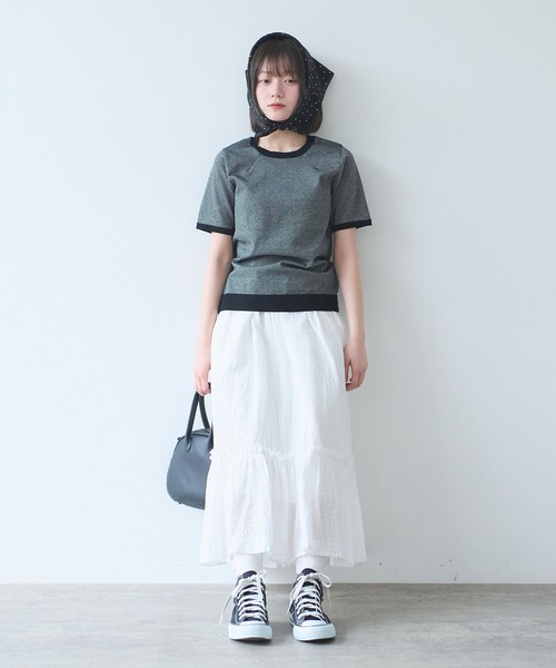 bulle de savon(ビュルデサボン)の「コットン/ポリエステル ボーダー ニットTシャツ(ニット/セーター・レディース・ブルー/ブラック/グリーン/レッド/ピンク・FREE)」の9枚目の写真