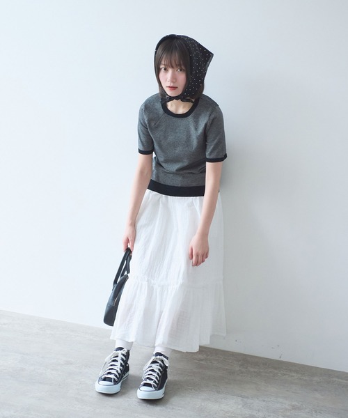 bulle de savon(ビュルデサボン)の「コットン/ポリエステル ボーダー ニットTシャツ(ニット/セーター・レディース・ブルー/ブラック/グリーン/レッド/ピンク・FREE)」の10枚目の写真
