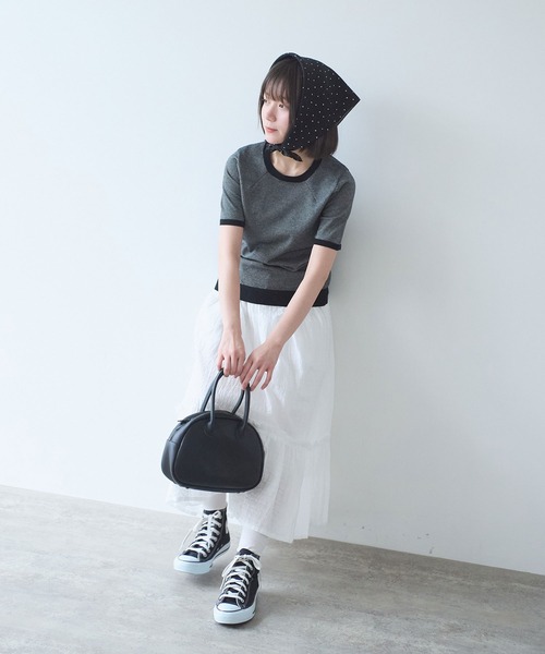 bulle de savon(ビュルデサボン)の「コットン/ポリエステル ボーダー ニットTシャツ(ニット/セーター・レディース・ブルー/ブラック/グリーン/レッド/ピンク・FREE)」の11枚目の写真