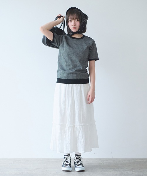 bulle de savon(ビュルデサボン)の「コットン/ポリエステル ボーダー ニットTシャツ(ニット/セーター・レディース・ブルー/ブラック/グリーン/レッド/ピンク・FREE)」の12枚目の写真