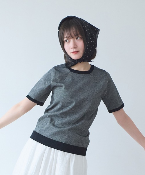 bulle de savon(ビュルデサボン)の「コットン/ポリエステル ボーダー ニットTシャツ(ニット/セーター・レディース・ブルー/ブラック/グリーン/レッド/ピンク・FREE)」の6枚目の写真