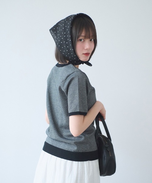bulle de savon(ビュルデサボン)の「コットン/ポリエステル ボーダー ニットTシャツ(ニット/セーター・レディース・ブルー/ブラック/グリーン/レッド/ピンク・FREE)」の7枚目の写真