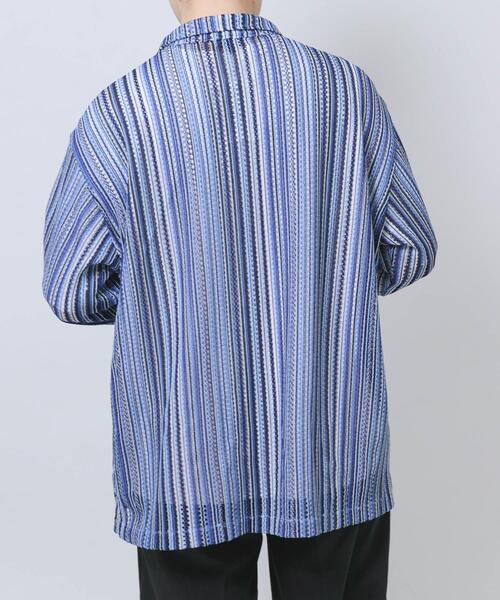 ITEMS URBANRESEARCH(アイテムズ アーバンリサーチ)の「マルチストライプレースオープンカラーシャツ(シャツ/ブラウス・メンズ・ブルー/ブラック/グリーン・LARGE/MEDIUM)」の6枚目の写真