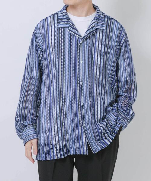 ITEMS URBANRESEARCH(アイテムズ アーバンリサーチ)の「マルチストライプレースオープンカラーシャツ(シャツ/ブラウス・メンズ・ブルー/ブラック/グリーン・LARGE/MEDIUM)」の8枚目の写真