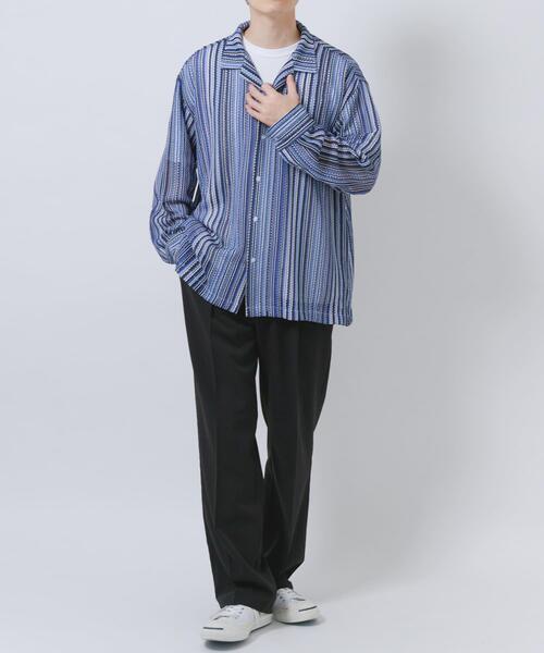 ITEMS URBANRESEARCH(アイテムズ アーバンリサーチ)の「マルチストライプレースオープンカラーシャツ(シャツ/ブラウス・メンズ・ブルー/ブラック/グリーン・LARGE/MEDIUM)」の9枚目の写真