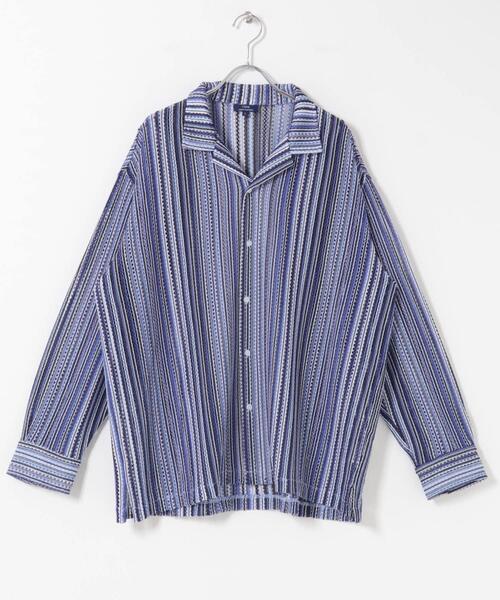 ITEMS URBANRESEARCH(アイテムズ アーバンリサーチ)の「マルチストライプレースオープンカラーシャツ(シャツ/ブラウス・メンズ・ブルー/ブラック/グリーン・LARGE/MEDIUM)」の10枚目の写真