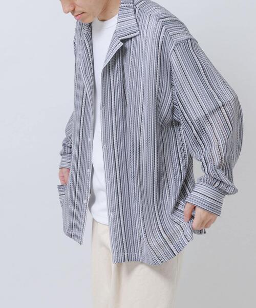 ITEMS URBANRESEARCH(アイテムズ アーバンリサーチ)の「マルチストライプレースオープンカラーシャツ(シャツ/ブラウス・メンズ・ブルー/ブラック/グリーン・LARGE/MEDIUM)」の12枚目の写真