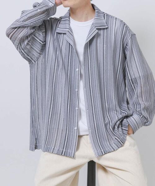 ITEMS URBANRESEARCH(アイテムズ アーバンリサーチ)の「マルチストライプレースオープンカラーシャツ(シャツ/ブラウス・メンズ・ブルー/ブラック/グリーン・LARGE/MEDIUM)」の14枚目の写真