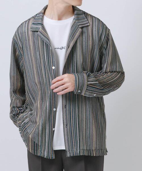 ITEMS URBANRESEARCH(アイテムズ アーバンリサーチ)の「マルチストライプレースオープンカラーシャツ(シャツ/ブラウス・メンズ・ブルー/ブラック/グリーン・LARGE/MEDIUM)」の18枚目の写真