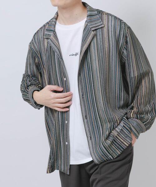 ITEMS URBANRESEARCH(アイテムズ アーバンリサーチ)の「マルチストライプレースオープンカラーシャツ(シャツ/ブラウス・メンズ・ブルー/ブラック/グリーン・LARGE/MEDIUM)」の19枚目の写真