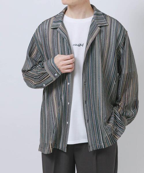 ITEMS URBANRESEARCH(アイテムズ アーバンリサーチ)の「マルチストライプレースオープンカラーシャツ(シャツ/ブラウス・メンズ・ブルー/ブラック/グリーン・LARGE/MEDIUM)」の20枚目の写真
