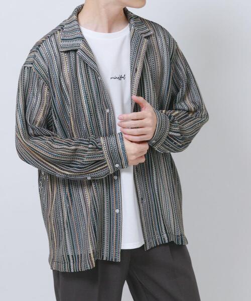 ITEMS URBANRESEARCH(アイテムズ アーバンリサーチ)の「マルチストライプレースオープンカラーシャツ(シャツ/ブラウス・メンズ・ブルー/ブラック/グリーン・LARGE/MEDIUM)」の21枚目の写真