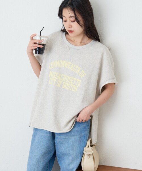 CIAOPANIC TYPY(チャオパニックティピー)の「アシッド加工裏毛フレンチスリーブロゴトップス(Tシャツ/カットソー・レディース・サックスブルー/チャコールグレー/グレー・ONE SIZE)」の1枚目の写真