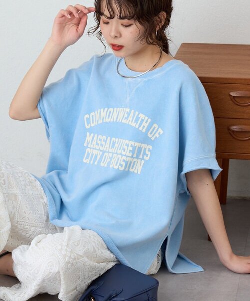 CIAOPANIC TYPY(チャオパニックティピー)の「アシッド加工裏毛フレンチスリーブロゴトップス(Tシャツ/カットソー・レディース・サックスブルー/チャコールグレー/グレー・ONE SIZE)」の3枚目の写真