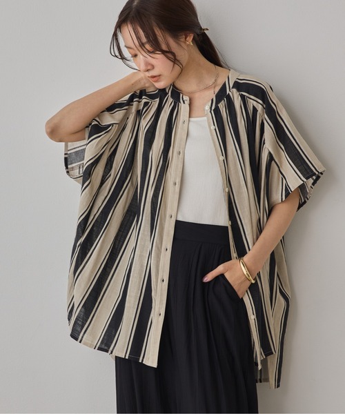 Noia(ノイア)の「コットンスラブ ストライプブラウス(シャツ/ブラウス・レディース・ブラック系その他/ブラウン系その他/グリーン系その他・FREE)」の7枚目の写真