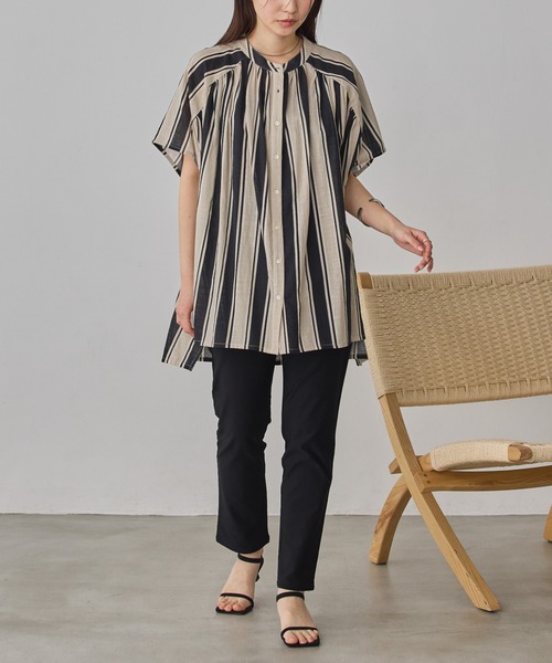 Noia(ノイア)の「コットンスラブ ストライプブラウス(シャツ/ブラウス・レディース・ブラック系その他/ブラウン系その他/グリーン系その他・FREE)」の12枚目の写真