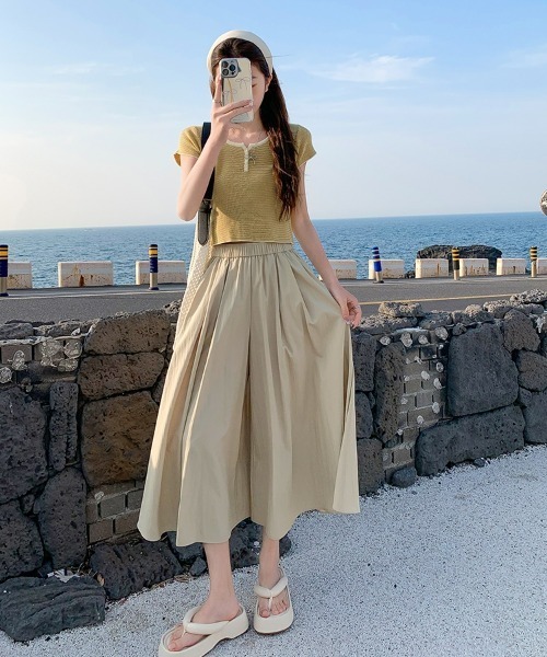 SEU(エスイーユー)の「速乾×洗える|【スカート見え】ウエストゴムフレアガウチョパンツ 美脚パンツ オフィスカジュアル きれいめカジュアル レディース韓国風(スラックス・レディース・ベージュ/ブラック/グレー・S/M/L)」の9枚目の写真