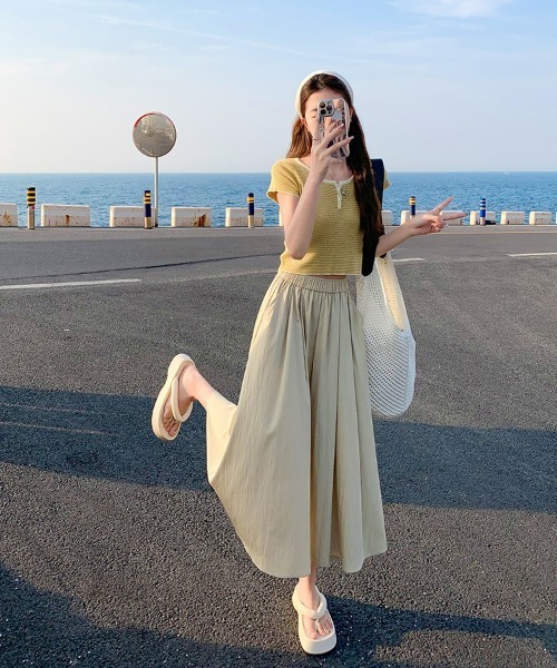 SEU(エスイーユー)の「速乾×洗える|【スカート見え】ウエストゴムフレアガウチョパンツ 美脚パンツ オフィスカジュアル きれいめカジュアル レディース韓国風(スラックス・レディース・ベージュ/ブラック/グレー・S/M/L)」の10枚目の写真