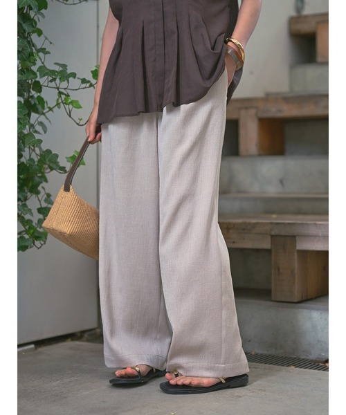 qualite(カリテ)の「【ベストセラーアイテム!新色追加】リネンライクパンツ セットアップ対応 春服 夏服 オフィスカジュアル(その他パンツ・レディース・オフホワイト/ワイン/ベージュ/ライトグレー・36/38)」の1枚目の写真