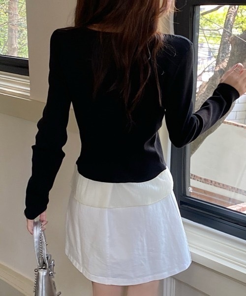 Alvia(アルビア)の「リボンレイヤード風 トップス(ニット/セーター・レディース・グレー/ブラック・M)」の14枚目の写真