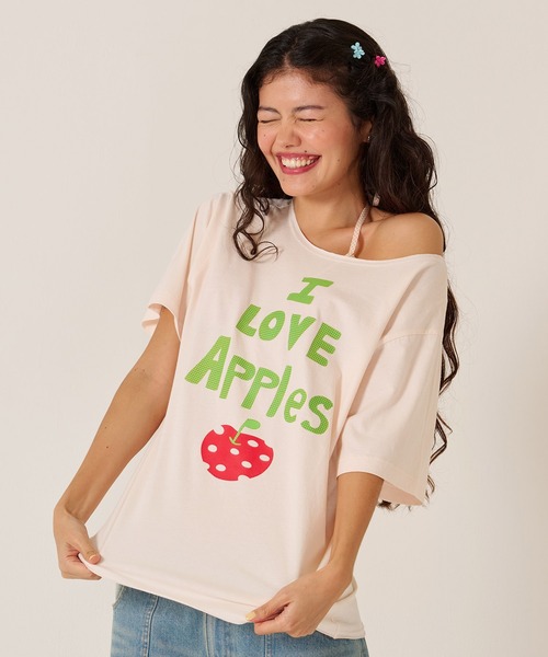 TINA：JOJUN（ティーナジョジュン）の「オリジナル プリント オフショル Tシャツ TINA：JOJUN（Tシャツ/カットソー・レディース・ピンク/ホワイト・M）」の10枚目の写真