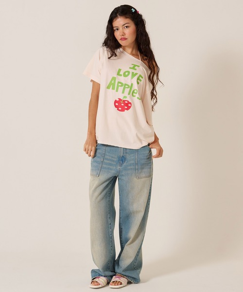 TINA：JOJUN（ティーナジョジュン）の「オリジナル プリント オフショル Tシャツ TINA：JOJUN（Tシャツ/カットソー・レディース・ピンク/ホワイト・M）」の14枚目の写真