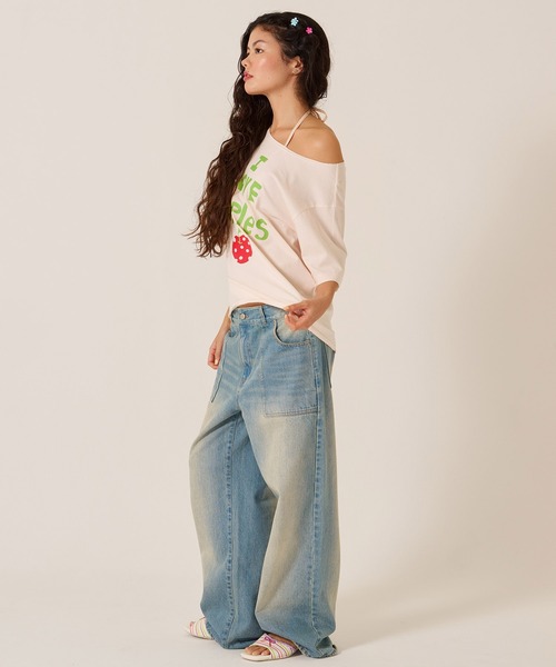 TINA：JOJUN（ティーナジョジュン）の「オリジナル プリント オフショル Tシャツ TINA：JOJUN（Tシャツ/カットソー・レディース・ピンク/ホワイト・M）」の18枚目の写真