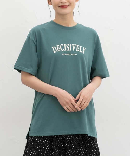 Honeys(ハニーズ)の「【ハニさら・接触冷感・吸水速乾・UVカット・遮熱】半袖ロゴチュニックT(Tシャツ/カットソー・レディース・スミクロ/グリーン/グレイッシュベージュ/ブラック/オフホワイト・L/LL/M)」の5枚目の写真