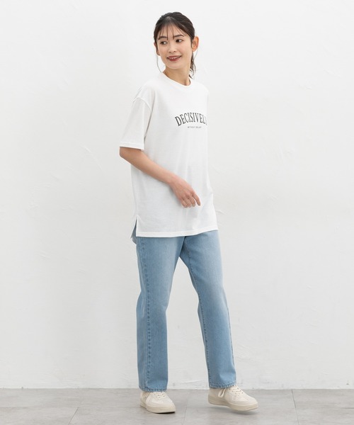 Honeys(ハニーズ)の「【ハニさら・接触冷感・吸水速乾・UVカット・遮熱】半袖ロゴチュニックT(Tシャツ/カットソー・レディース・スミクロ/グリーン/グレイッシュベージュ/ブラック/オフホワイト・L/LL/M)」の7枚目の写真
