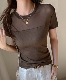【新作登場】カットソー レディース トップス Tシャツ リブTシャツ 半袖 クルーネック ドッキング
