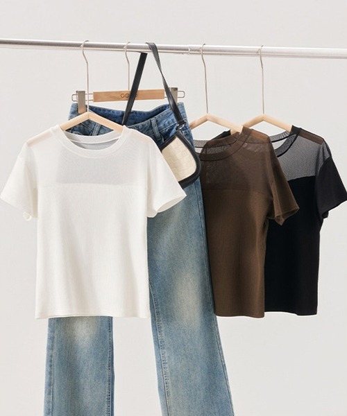SAISON DE PAPILLON(セゾンドパピヨン)の「【新作登場】カットソー レディース トップス Tシャツ リブTシャツ 半袖 クルーネック ドッキング(Tシャツ/カットソー・レディース・ブラック/ブラウン/ホワイト・L/M)」の10枚目の写真