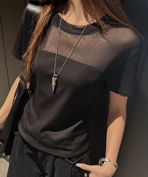 SAISON DE PAPILLON(セゾンドパピヨン)の「【新作登場】カットソー レディース トップス Tシャツ リブTシャツ 半袖 クルーネック ドッキング(Tシャツ/カットソー・レディース・ブラック/ブラウン/ホワイト・L/M)」の15枚目の写真