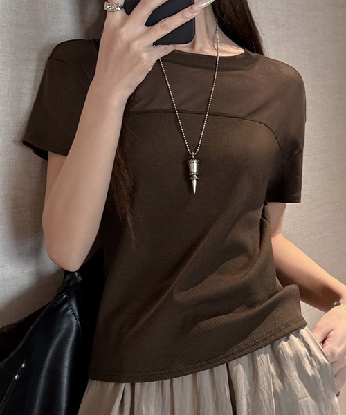 SAISON DE PAPILLON(セゾンドパピヨン)の「【新作登場】カットソー レディース トップス Tシャツ リブTシャツ 半袖 クルーネック ドッキング(Tシャツ/カットソー・レディース・ブラック/ブラウン/ホワイト・L/M)」の19枚目の写真