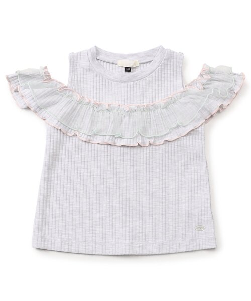 apres les cours(アプレレクール)の「【WEB限定】2way肩あきチュール配色トップス(Tシャツ/カットソー・キッズ・ラベンダー/ピンク/アイボリー・80/100/110/120/130/140/90)」の2枚目の写真
