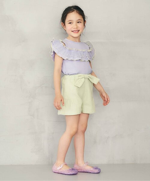 apres les cours(アプレレクール)の「【WEB限定】2way肩あきチュール配色トップス(Tシャツ/カットソー・キッズ・ラベンダー/ピンク/アイボリー・80/100/110/120/130/140/90)」の15枚目の写真
