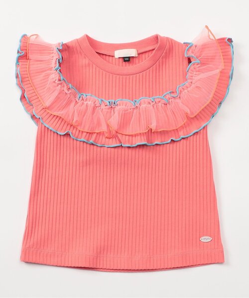 apres les cours(アプレレクール)の「【WEB限定】2way肩あきチュール配色トップス(Tシャツ/カットソー・キッズ・ラベンダー/ピンク/アイボリー・80/100/110/120/130/140/90)」の4枚目の写真