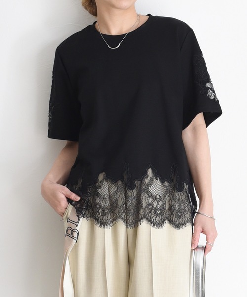 【新品】Eimee Law サイドライン レース ブルゾン ネイビー 甘辛MIX 新品】Eimee Law サイドライン レース ブルゾン ネイビー 甘辛MIXの