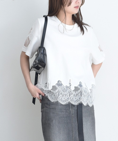Eimee Law(エイミーロウ)の「レースエンブロTシャツ(Tシャツ/カットソー・レディース・ブラック/オフホワイト/グレー/ブラウン/アイボリー・FREE)」の9枚目の写真