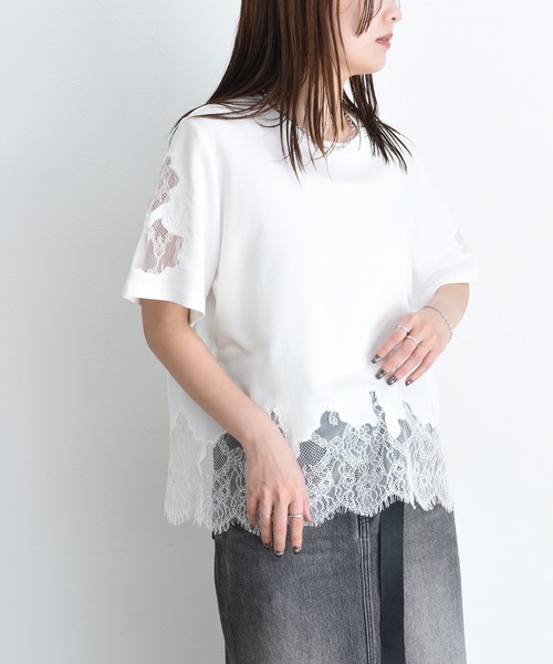 Eimee Law(エイミーロウ)の「レースエンブロTシャツ(Tシャツ/カットソー・レディース・ブラック/オフホワイト/グレー/ブラウン/アイボリー・FREE)」の7枚目の写真
