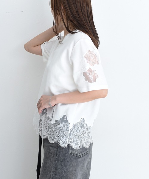 Eimee Law(エイミーロウ)の「レースエンブロTシャツ(Tシャツ/カットソー・レディース・ブラック/オフホワイト/グレー/ブラウン/アイボリー・FREE)」の6枚目の写真
