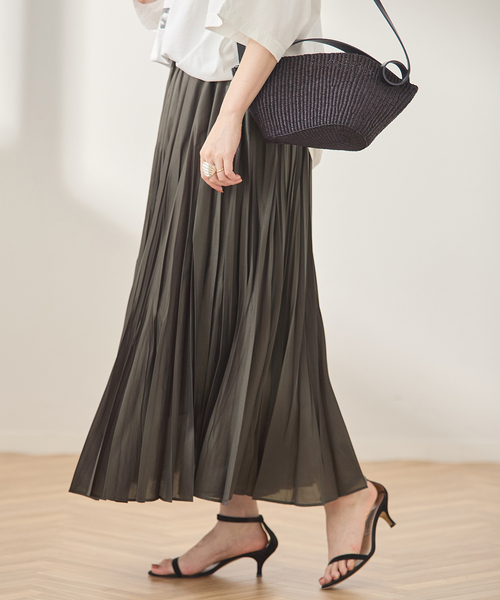 journal standard L'essage(ジャーナルスタンダードレサージュ)の「ウォッシャブルスパンオーガンジープリーツスカート(スカート・レディース・カーキ/ブラック・36/38)」の1枚目の写真