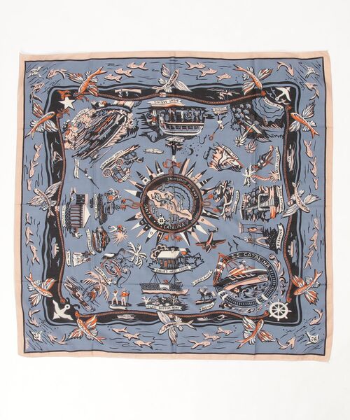 BINDU(ビンドゥー)の「(BINDU)CATALINA MAP SCARF(バンダナ/スカーフ・レディース・ブルー/ホワイト・ONE SIZE)」の2枚目の写真