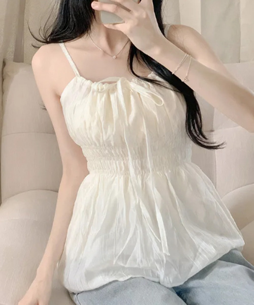 VIVID LADY(ビビッドレディー)の「ドロストネック シャーリングペプラムキャミブラウス(シャツ/ブラウス・レディース・ホワイト/ライトブルー/ブラック/クリーム/ピンク・FREE)」の8枚目の写真