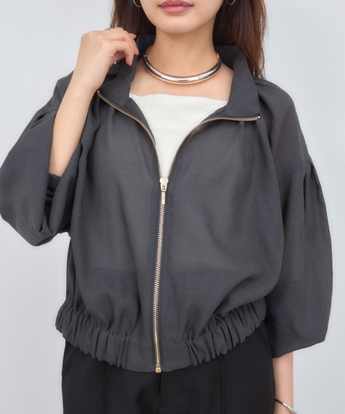 COHINA（コヒナ）の「シアーギャザージップブルゾン 【低身長・小柄女性】（ブルゾン・レディース・ネイビー/ベージュ/ホワイト・ONE SIZE）」の3枚目の写真