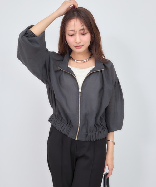 COHINA（コヒナ）の「シアーギャザージップブルゾン 【低身長・小柄女性】（ブルゾン・レディース・ネイビー/ベージュ/ホワイト・ONE SIZE）」の10枚目の写真