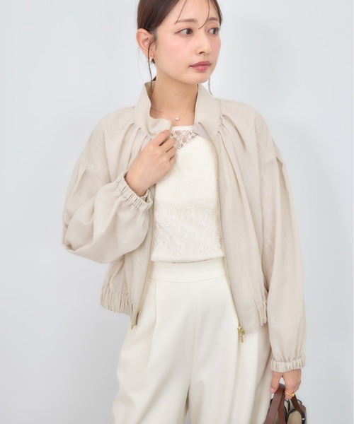 COHINA（コヒナ）の「シアーギャザージップブルゾン 【低身長・小柄女性】（ブルゾン・レディース・ネイビー/ベージュ/ホワイト・ONE SIZE）」の4枚目の写真