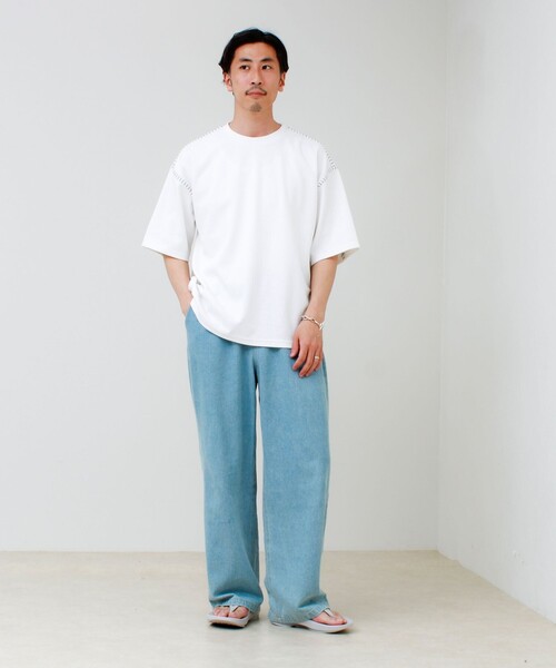 GLOSTER(グロスター)の「【セットアップ対応】カルゼラダーステッチ クルーネックTシャツ(Tシャツ/カットソー・メンズ・ホワイト/ブラック/ライトグレー/ミント・L/M)」の5枚目の写真