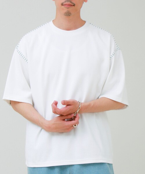 GLOSTER(グロスター)の「【セットアップ対応】カルゼラダーステッチ クルーネックTシャツ(Tシャツ/カットソー・メンズ・ホワイト/ブラック/ライトグレー/ミント・L/M)」の7枚目の写真