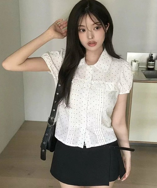 gossip！ロサンゼルス（ゴシップロサンゼルス）の「Y2Kガーリーフリルピンタックブラウス（Tシャツ/カットソー・レディース・ドット・M）」の3枚目の写真